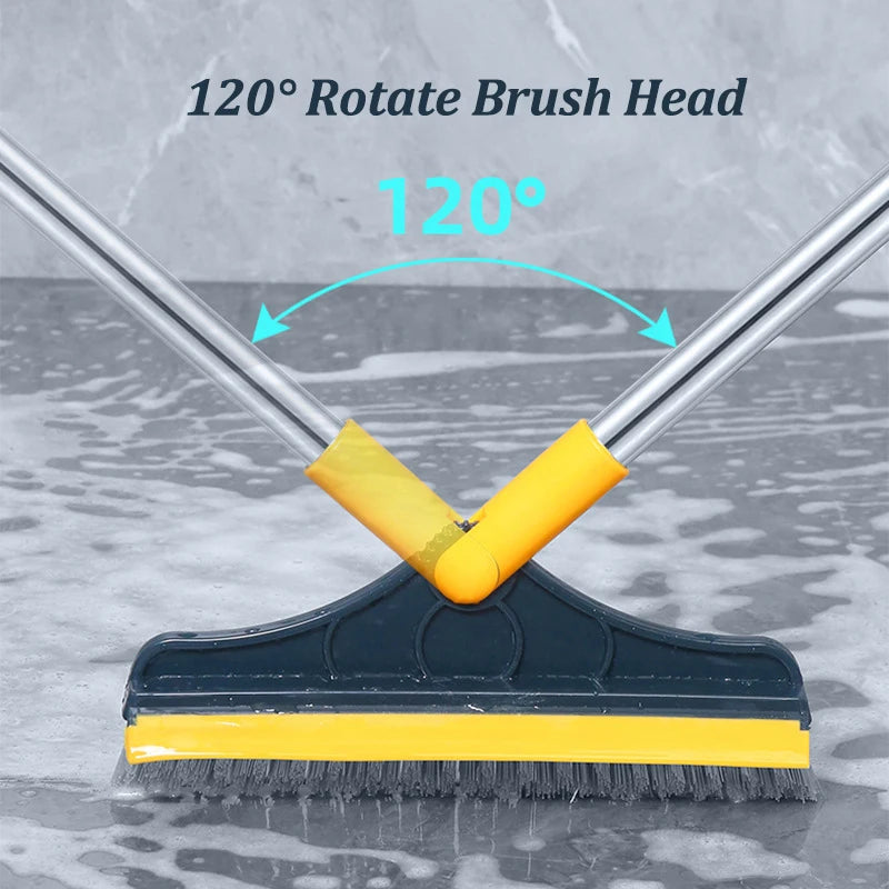 Rotating Floor Scrub Brush Long Handle Windows Squeegee Stiff Bristle Broom Mop 2In1 for Bathroom Kitchen Floor Crevice Cleaning