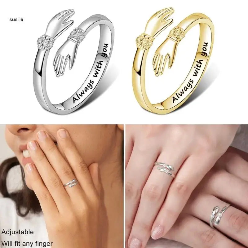 X7YA Women Temperament Personality Creative-Love Hug Ring for Lover Daughter Jewelry