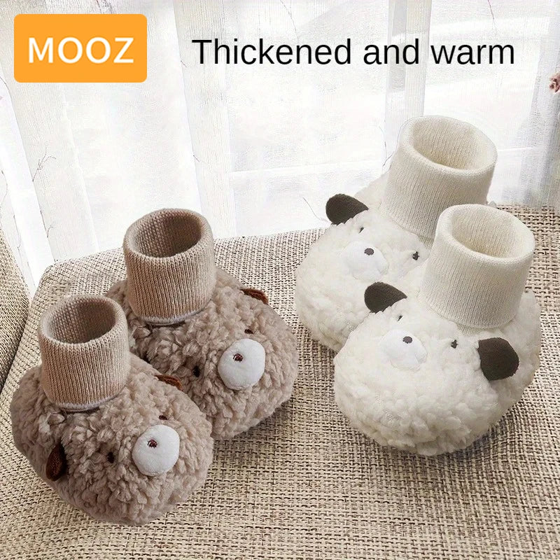 MOOZ Children's Terry Sock Shoes Thickened Cartoon Printed Middle Shoe Socks Baby Toddler Shoes Warm Indoor Floor Socks Shoes