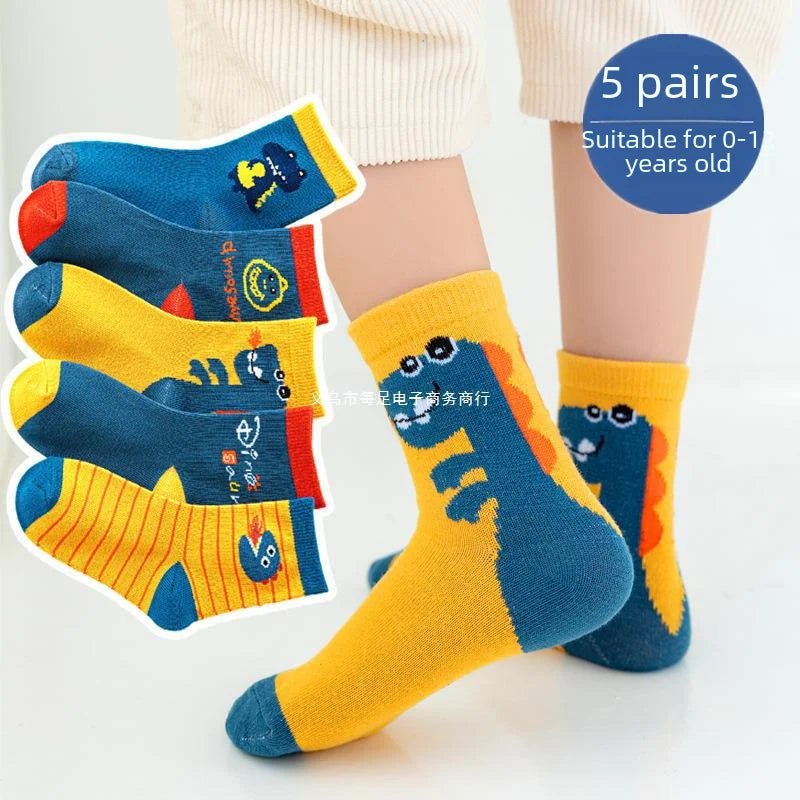 Autumn/winter New Style Children's Socks Mid-high Long Dinosaur Cartoon Design Boys Girls Baby Cartoon Socks Wholesale