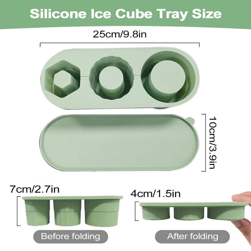 Leeseph Cylinder Ice Cube Tray for Stanley Cup Tumbler, Collapsible Reusable Silicone Ice Molds 3-Grid for Drink Juice Coffee