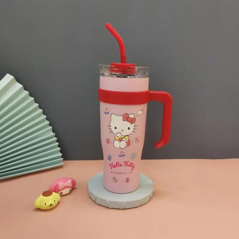 900Ml Sanrio Cartoon Big Mac Thermos Cup Women Kuromi Cinnamoroll Hello Kitty Pochacco Insulation Water Bottle Sippy Cup Gift