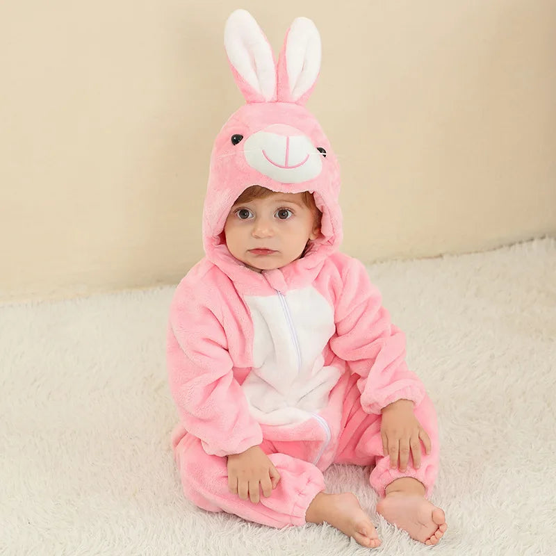 New Easter Rabbit Winter Baby Rompers Clothes Costume Flannel Hooded Bodysuits Pajamas Animals Overall Jumpsuit For Girl Boy