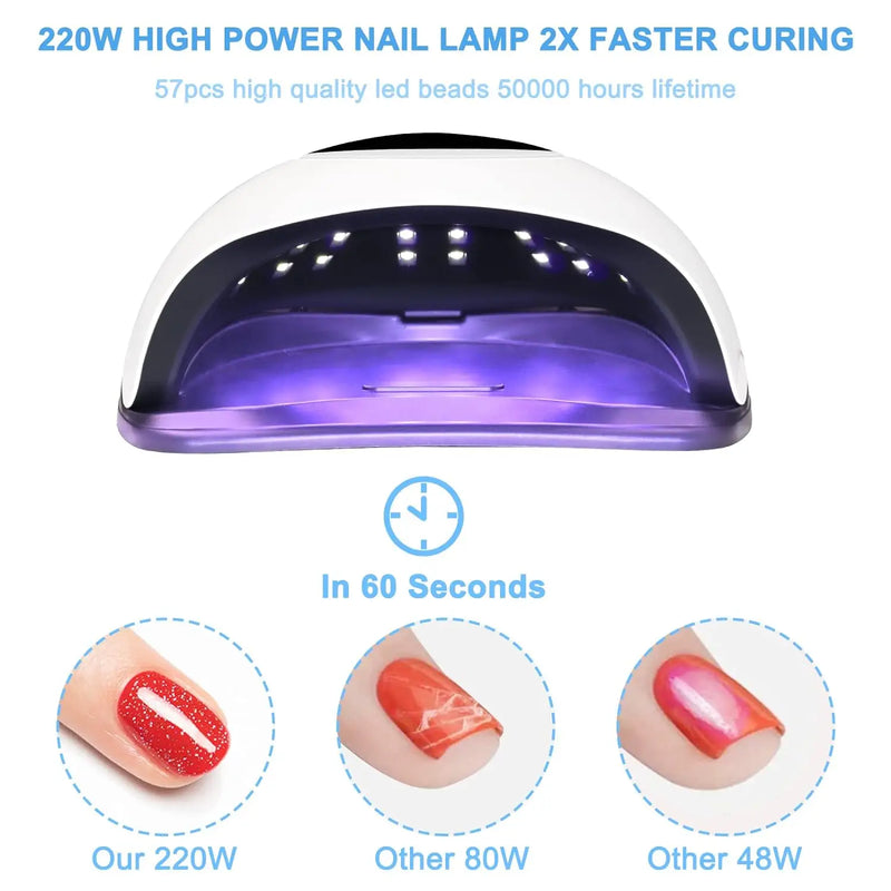 220W UV LED Drying Lamp for Nails Fast Curing Lamps 57pcs LEDS 4 Timers Manicure Gel Polish Professional Nail Light Equipment