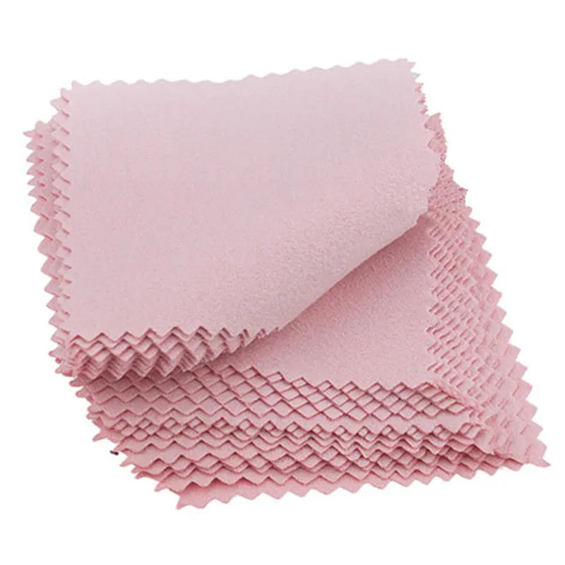 50pcs/pack 8cm*8cm Jewelry Polishing Pink Color Fabric Polish Cleaning Cloth Care For 925 Clean Cleaning Cloth Polishing Cloth