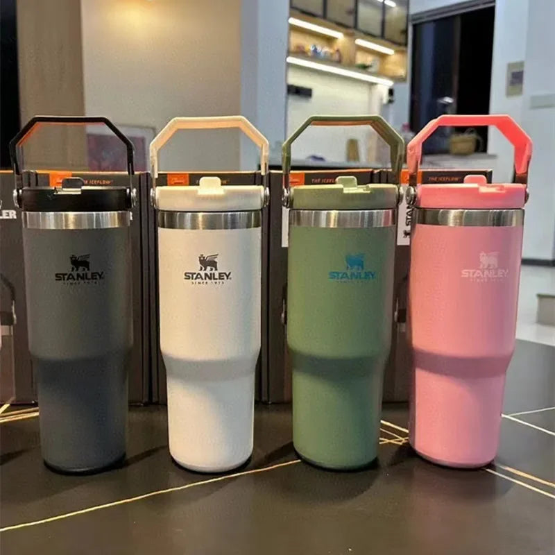 Stanley Tumbler with Handle Straw Lid Stainless Steel 30oz  Vacuum Insulated Car Mug Double Wall Thermal Iced Travel Cup