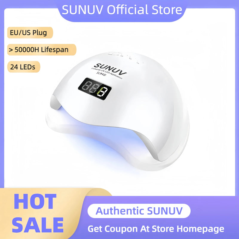 SUNUV SUN5 48W Dual UV LED Nail Lamp Nail Dryer Gel Polish Curing Light with Bottom 30s/60s Timer LCD display