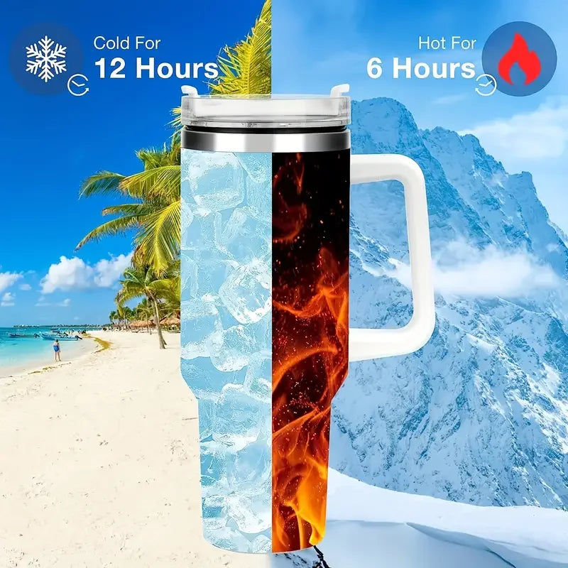 40oz Mug Water Bottle Insulated Tumbler With Handle Lid Straw Large Capacity Stainless Steel Coffee Cup Outdoor Car Vacuum Flask